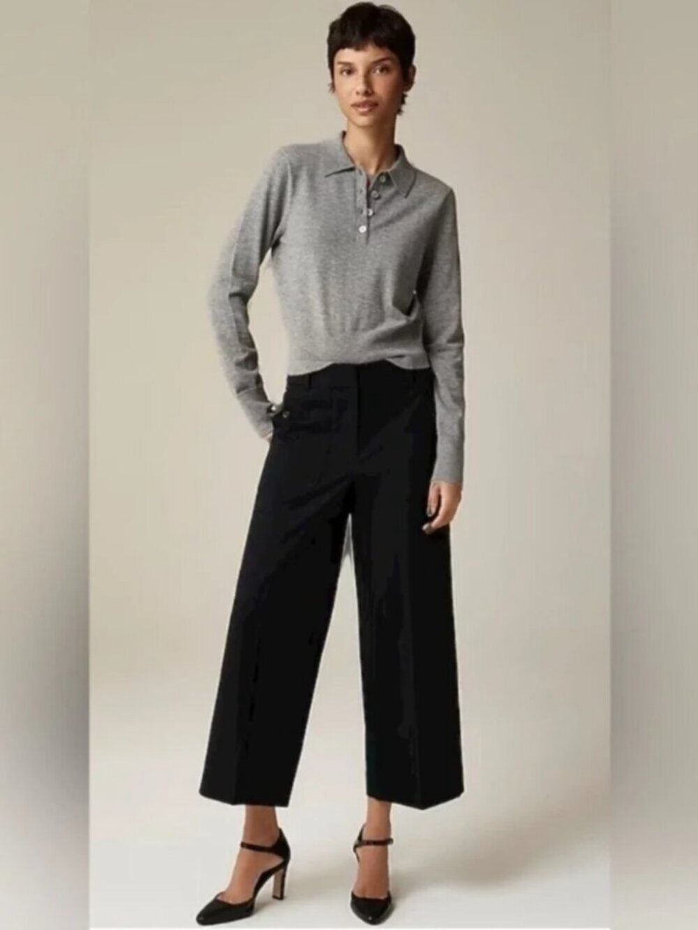 J. Crew Sydney Wide-Leg Pants Bi-Stretch Cotton in Black Size 12